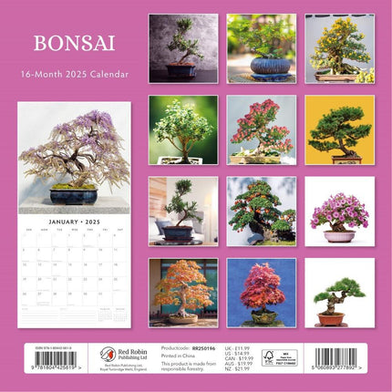 Bonsai - 2025 Square Wall Calendar Floral16 Month Premium Planner New Year Gift.