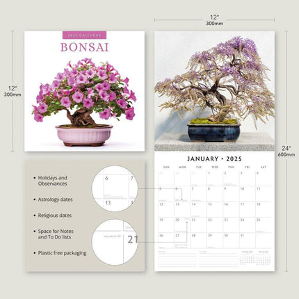 Bonsai - 2025 Square Wall Calendar Floral16 Month Premium Planner New Year Gift.
