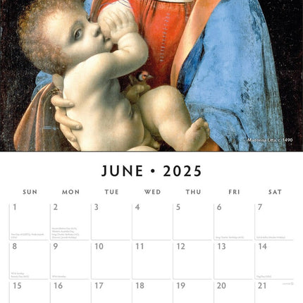 Da Vinci - 2025 Square Wall Calendar Fine Art 16 Months Premium New Year Planner.