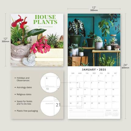 House Plants - 2025 Square Wall Calendar Floral16 Months Premium Planner Gift.