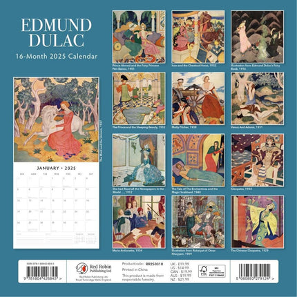 Edmund Dulac - 2025 Square Wall Calendar Fine Art 16 Months Premium Planner Gift.