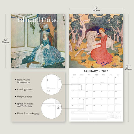 Edmund Dulac - 2025 Square Wall Calendar Fine Art 16 Months Premium Planner Gift.