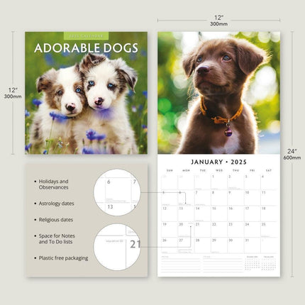 Adorable Dogs - 2025 Square Wall Calendar Animals 16 Months Premium Planner Gift.