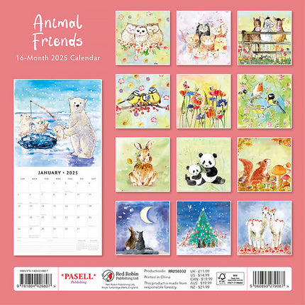 Animal Friends 2025 Square Wall Calendar Animals 16 Months Premium Planner Gift.