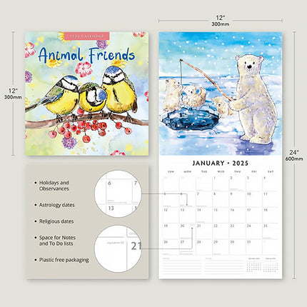 Animal Friends 2025 Square Wall Calendar Animals 16 Months Premium Planner Gift.