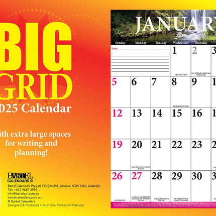 Big Grid - 2025 Rectangle Wall Calendar 13 Months Large Date Boxes Easy Planning.