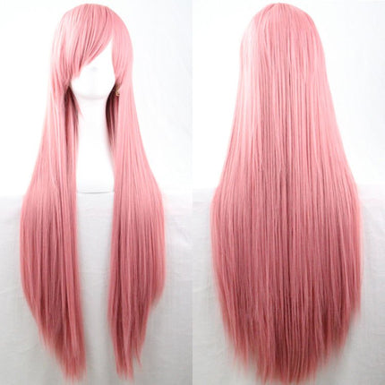New 80cm Straight Sleek Long Full Hair Wigs w Side Bangs Cosplay Costume Womens, Dusty Pink.
