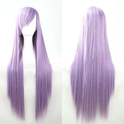 New 80cm Straight Sleek Long Full Hair Wigs w Side Bangs Cosplay Costume Womens, Light Purple.