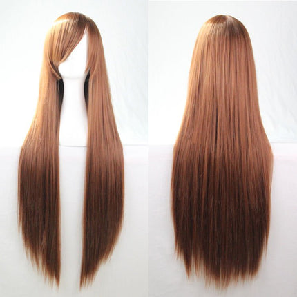 New 80cm Straight Sleek Long Full Hair Wigs w Side Bangs Cosplay Costume Womens, Dusty Pink.