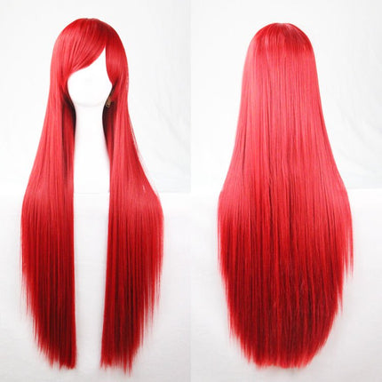 New 80cm Straight Sleek Long Full Hair Wigs w Side Bangs Cosplay Costume Womens, Red.