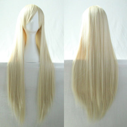New 80cm Straight Sleek Long Full Hair Wigs w Side Bangs Cosplay Costume Womens, Light Blonde.