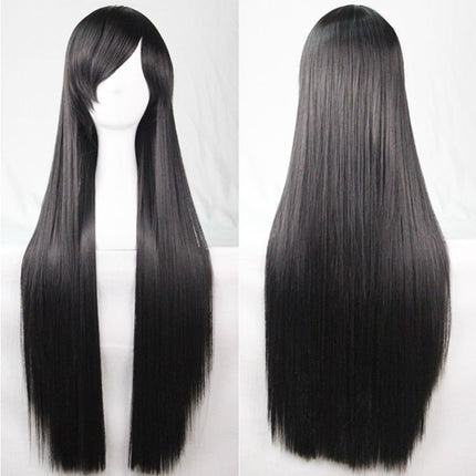 New 80cm Straight Sleek Long Full Hair Wigs w Side Bangs Cosplay Costume Womens, Black.
