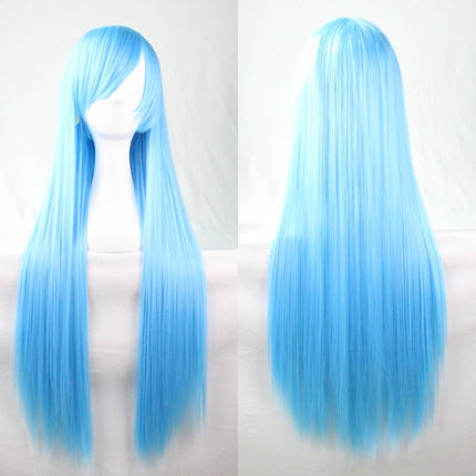 New 80cm Straight Sleek Long Full Hair Wigs w Side Bangs Cosplay Costume Womens, Aqua.
