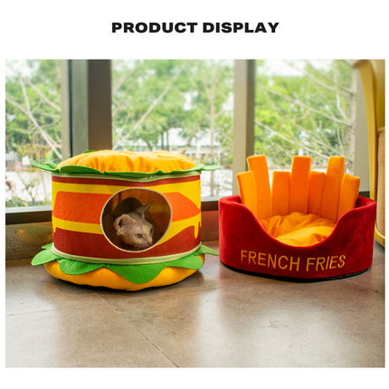 Washable Fries Pet Dog Cat Ded Calming Bed Warm Soft.