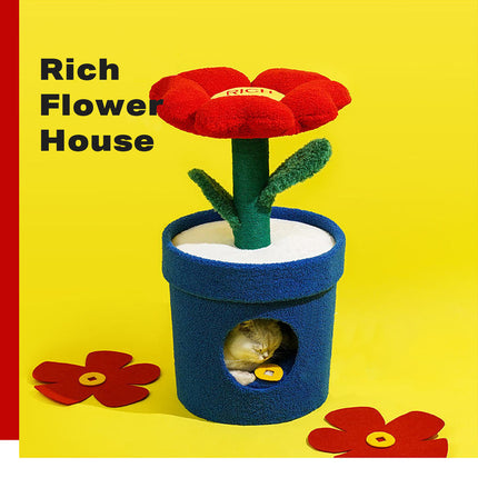 Rich Flower Cat Tree with Scratcher Pole Cat Tower with Hidaway Cat Bed Furbulous Cat Tree.