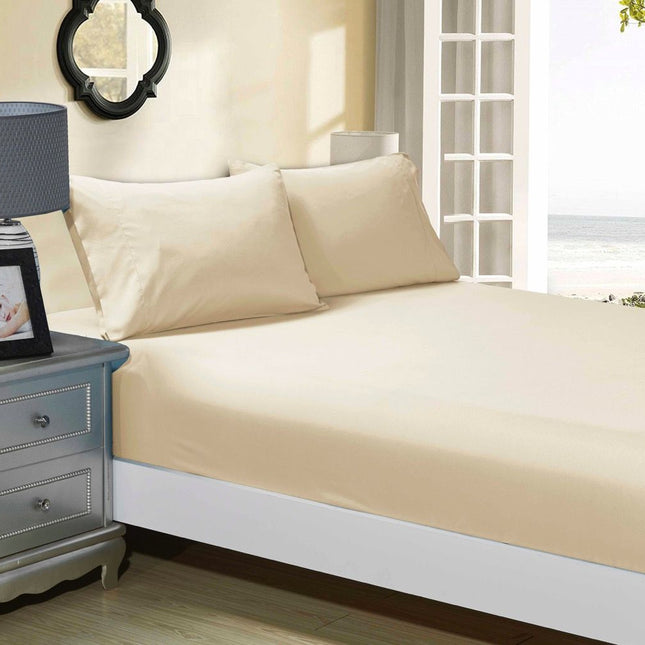 1000TC Ultra Soft Fitted Sheet & 2 Pillowcases Set - Double Size Bed - Beige.