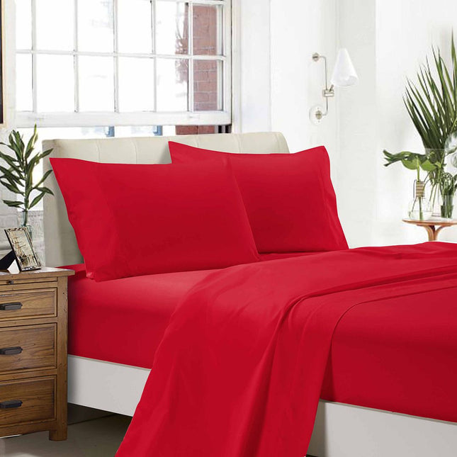 1000TC Ultra Soft Double Size Bed Red Flat & Fitted Sheet Set.
