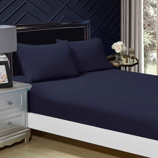 1000TC Ultra Soft Fitted Sheet & 2 Pillowcases Set - King Size Bed - Midnight Blue.