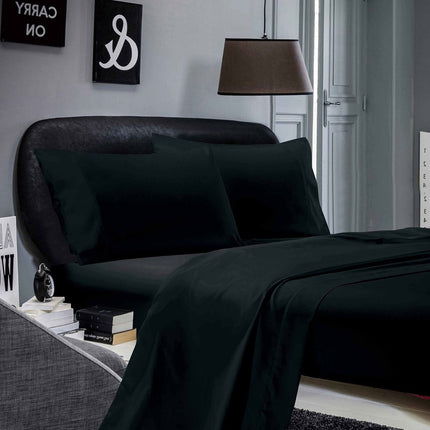 1000TC Ultra Soft King Size Bed Black Flat & Fitted Sheet Set.