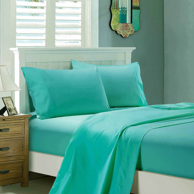 1000TC Ultra Soft King Size Bed Teal Flat & Fitted Sheet Set.