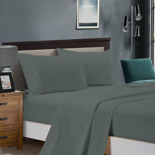 1000TC Ultra Soft King Size Bed Charcoal Flat & Fitted Sheet Set.