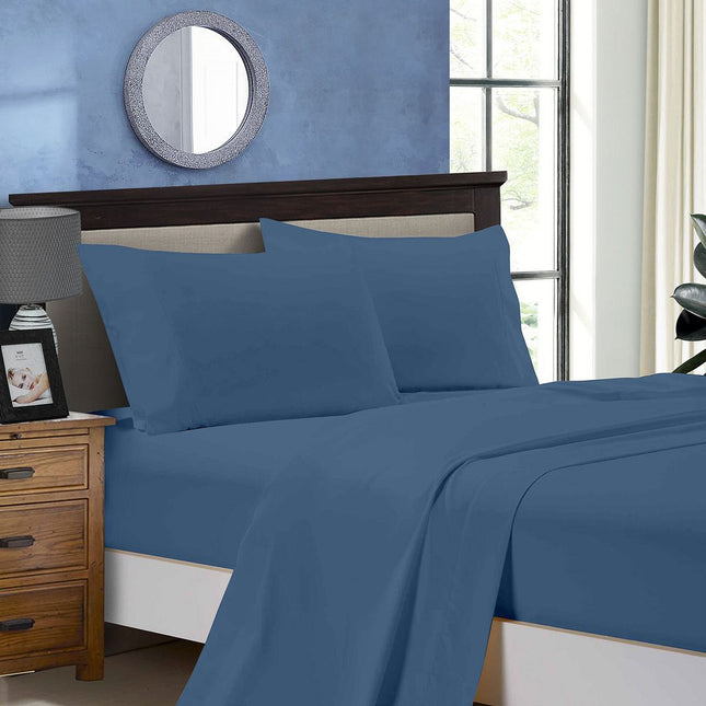 1000TC King Size Bed Soft Flat & Fitted Sheet Set Greyish Blue.