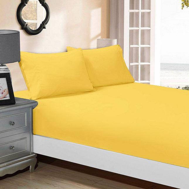 1000TC Ultra Soft Fitted Sheet & Pillowcase Set - King Single Size Bed - Yellow.
