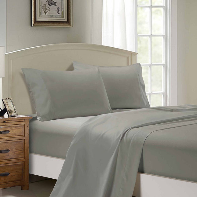 1000TC Ultra Soft King Single Size Bed Grey Flat & Fitted Sheet Set.
