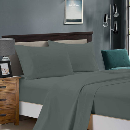 1000TC Ultra Soft King Single Size Bed Charcoal Flat & Fitted Sheet Set.