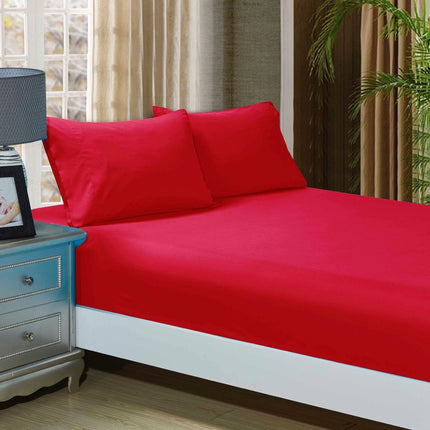 1000TC Ultra Soft Fitted Sheet & 2 Pillowcases Set - Queen Size Bed - Red.