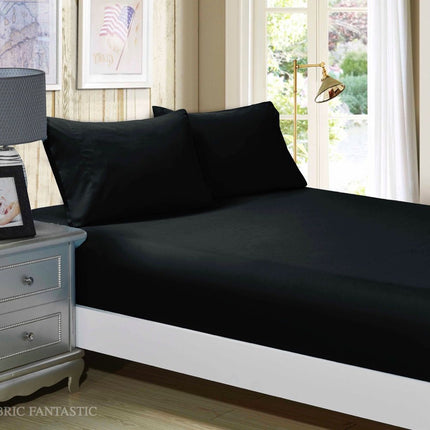 1000TC Ultra Soft Fitted Sheet & 2 Pillowcases Set - Queen Size Bed - Black.