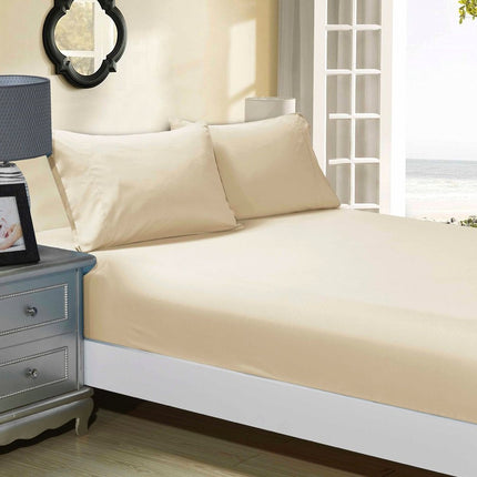 1000TC Ultra Soft Fitted Sheet & 2 Pillowcases Set - Queen Size Bed - Beige.