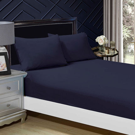 1000TC Ultra Soft Fitted Sheet & 2 Pillowcases Set - Queen Size Bed - Midnight Blue.