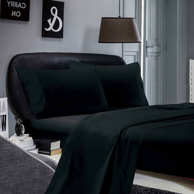 1000TC Ultra Soft Queen Size Bed Black Flat & Fitted Sheet Set.