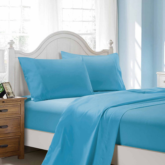 1000TC Ultra Soft Queen Size Bed Light Blue Flat & Fitted Sheet Set.