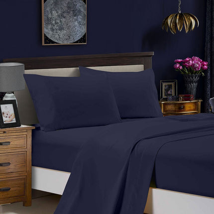 1000TC Ultra Soft Queen Size Bed Midnight Blue Flat & Fitted Sheet Set.