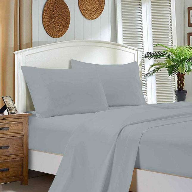 1000TC Queen Size Bed Soft Flat & Fitted Sheet Set Silver.
