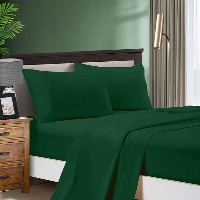1000TC Ultra Soft Queen Size Bed Dark Green Flat & Fitted Sheet Set.
