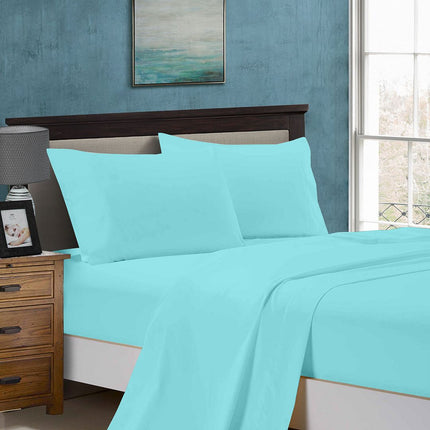 1000TC Queen Size Bed Soft Flat & Fitted Sheet Set Aqua.
