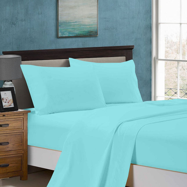 1000TC Queen Size Bed Soft Flat & Fitted Sheet Set Aqua.