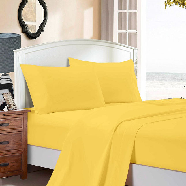 1000TC Ultra Soft Queen Size Bed Yellow Flat & Fitted Sheet Set.