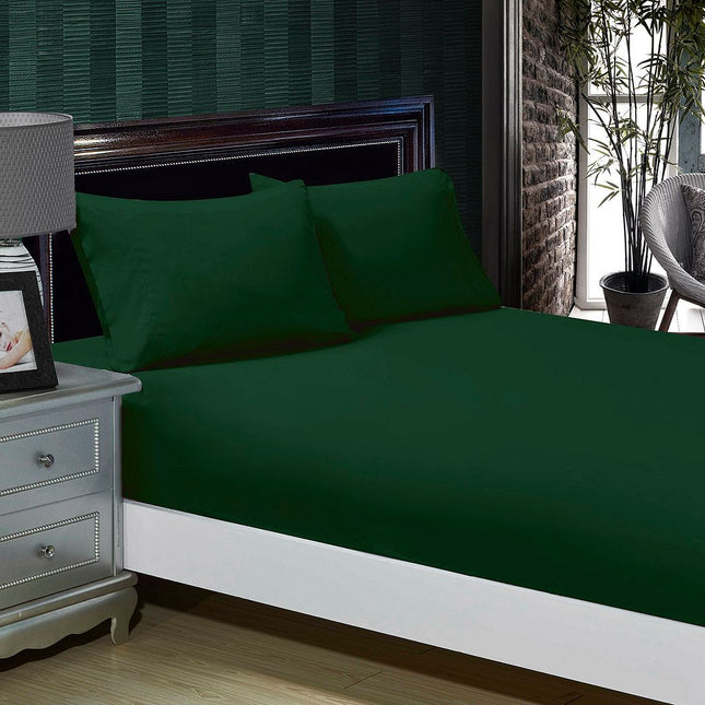 1000TC Ultra Soft Fitted Sheet & 2 Pillowcases Set - Super King Size Bed - Dark Green.