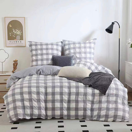Rylee Grey Check Seersucker Quilt Cover Set - Super King Size.
