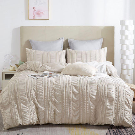 Tufted Boho Striped Embroidery Quilt/Doona/Duvet Cover Set - King Size.