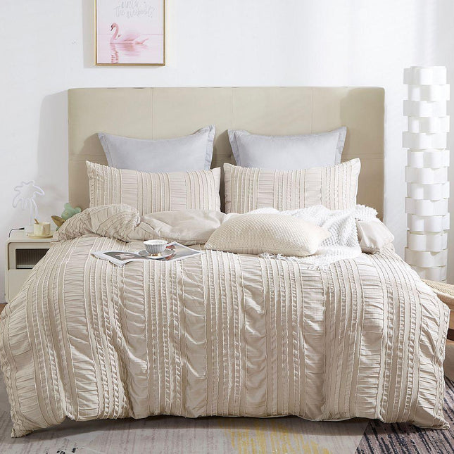 Tufted Boho Striped Embroidery Quilt/Doona/Duvet Cover Set - King Size.