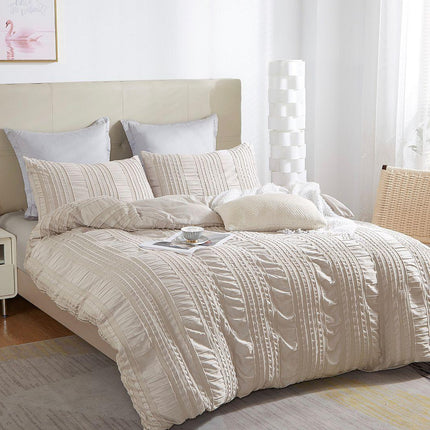 Tufted Boho Striped Embroidery Quilt/Doona/Duvet Cover Set - King Size.