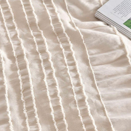 Tufted Boho Striped Embroidery Quilt/Doona/Duvet Cover Set - King Size.