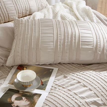 Tufted Boho Striped Embroidery Quilt/Doona/Duvet Cover Set - Queen Size.