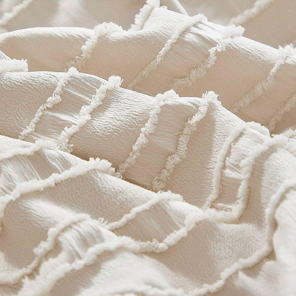 Tufted Boho Striped Embroidery Quilt/Doona/Duvet Cover Set - Queen Size.