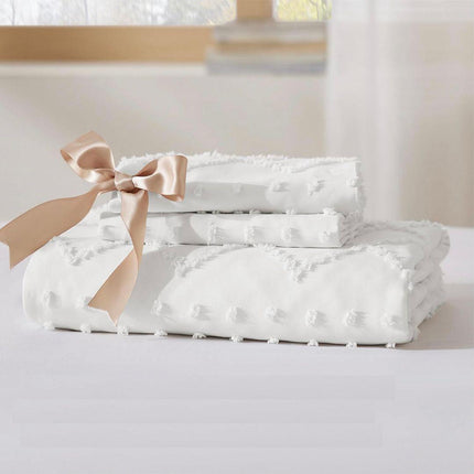 Tufted Boho Embroidery Quilt/Doona/Duvet Cover Set - White - King Size.